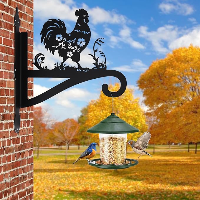 Plant Hangers Outdoor Iron Heavy Duty Ornamental Chicken Silhouette Wall Mounted Hanging Plant Bracket for Flower Pot Lantern Bird Feeder Wind Chimes Christmas Decoration