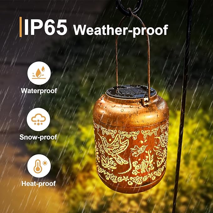 2Pack Hummingbird Solar Lanterns Outdoor Hanging Waterproof Hummingbird Garden Decor Christmas Gifts for Women Mom Grandma Metal Solar Lights Decoration Outside for Yard, Patio,Pathway Landscape