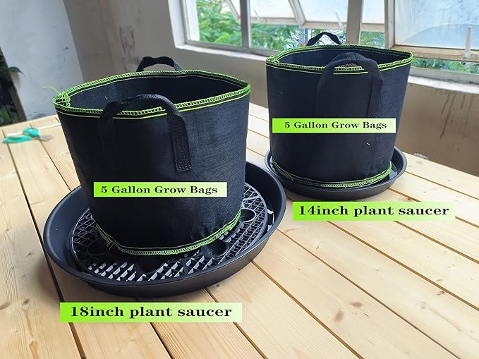 Plastic Plant Saucer Stand,4-Pack 14 inch, Elevated Plant Saucer Self-Watering Fabric Pot Base, Use Nonwoven Grow Bags, Plant Saucers Flower Pot Tray for Indoor-Outdoo and Grow Tents Greenhouses