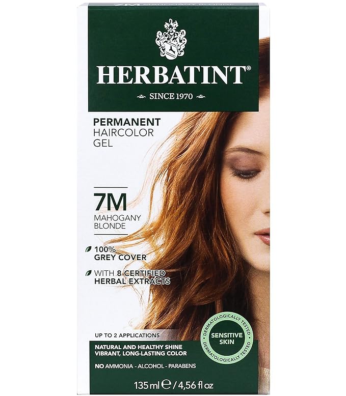 Herbatint Permanent Haircolor Gel, 7M Mahogany 100% Grey 4.56 oz