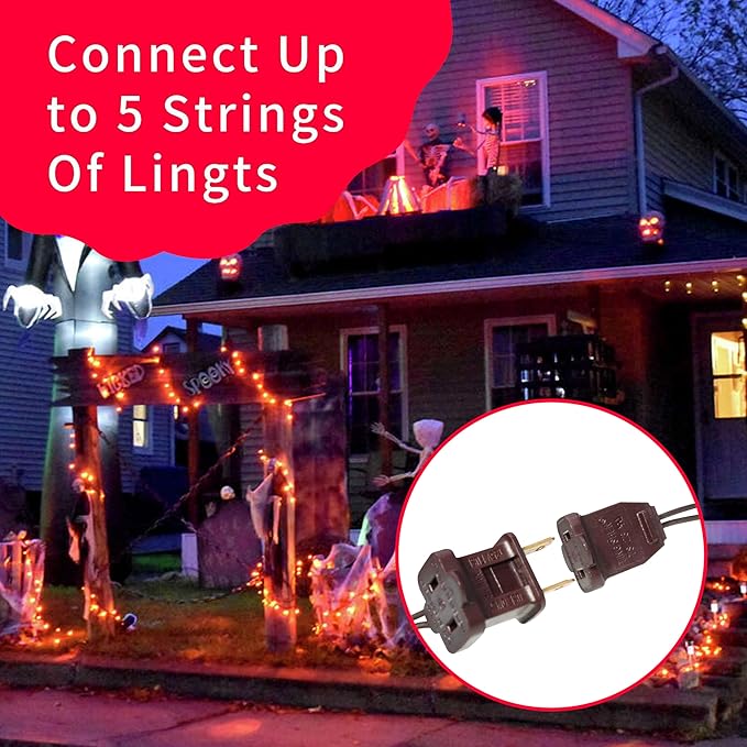 Ultra-Bright Connects End to End Orange Christmas Mini Lights 300L 63.8Ft(2Sets-Each 150L)UL Listed Incandescent Bulb String Light for Indoor Outdoor Halloween Home Garden Party Tree Decor