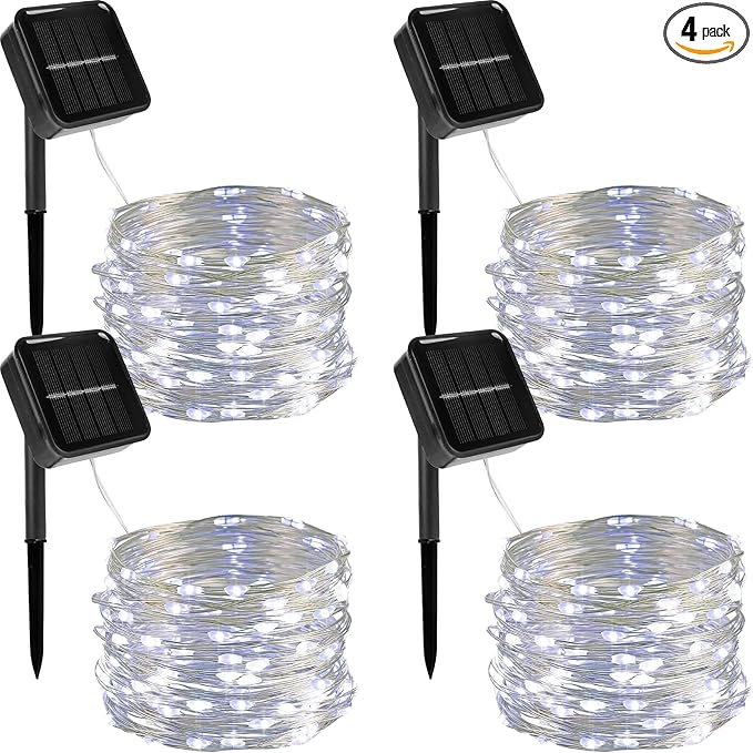 Twinkle Star 4 Pack Outdoor Solar String Lights, Total 160FT 480 LED Solar Powered Fairy Lights with 8 Modes, Christmas Trees Light for Patio Garden Party Backyard Wedding Decor, White