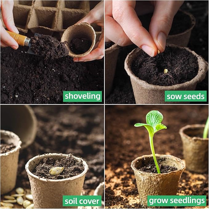 JERIA 50-Pack 3.15 Inch Peat Pots for Seedling with 50 Pcs Plant Labels,Outdoor Garden Germination Nursery Pots,Biodegradable Seed Starter Pots Kits