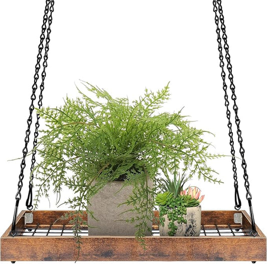 Plant Hanger Indoor Outdoor, 16" Large Hanging Planters for Indoor Plants Hanging Plant Holder Wood Metal Hanging Plant Shelf Large Hanging Baskets for Plants Outdoor Window Ceiling