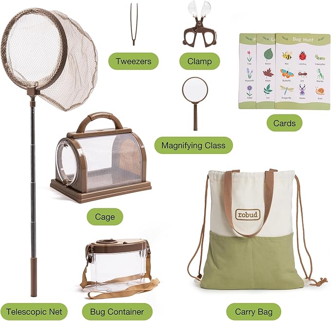 ROBUD Kids Explorer Kit, Bug Catcher Kit with Bag Kit, Outdoor Exploration Set for Camping, Montessroi Toy for Kids Coming Closer to Nature,WRP07