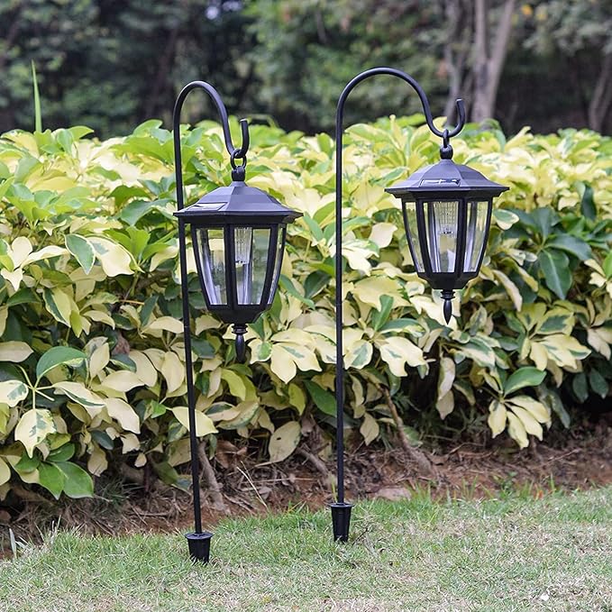 Viewsun 34 Inch Hanging Solar Lights, Shepherd Hook Lights with 2 Shepherd Hooks Waterproof Outdoor Decorative Solar Lantern Lights for Garden Decor, Patio, Backyard, Pathway, 4 Pack