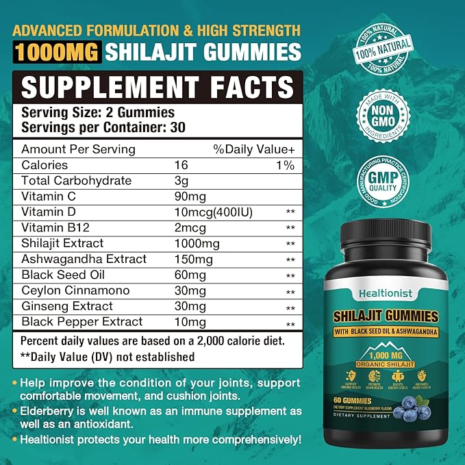 1 Packs 1000 MG Shilajit Supplement 85+ Trace 60 Counts