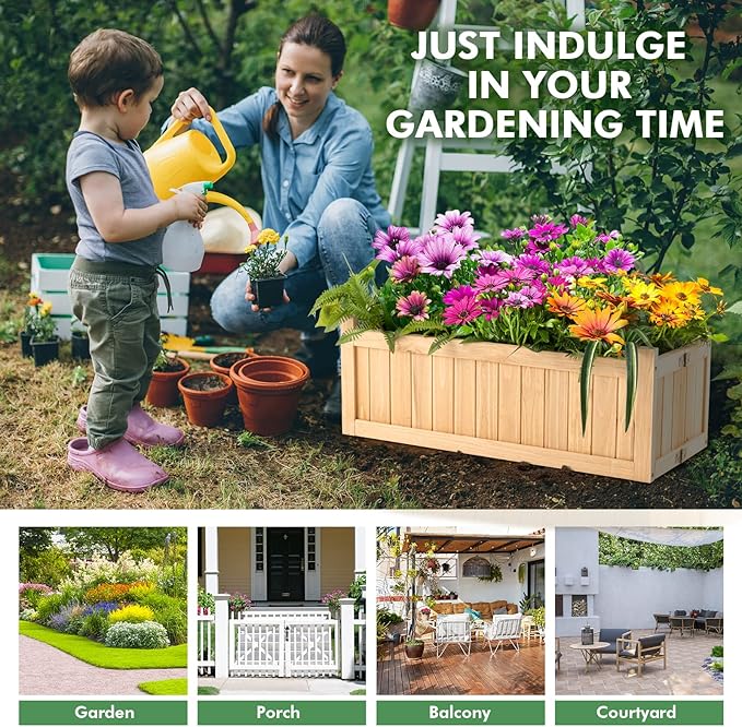 GRAFFY Raised Garden Bed, Folding Wood Planter Box w/Removable Bottom & Drainage, Elevated Planter for Flower Herb Vegetable Fruit, Plant Container for Grass Lawn Patio Backyard (27.5"D x 12"W x 10"H)
