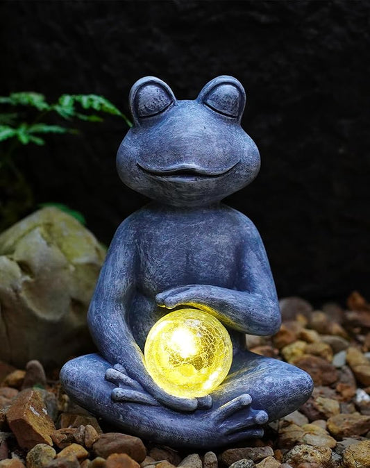 Goodeco Frog Statue with Solar Gazing Ball Lights - Zen Garden Statue for Outdoor Decor, Frog Gifts for Women & Moms, Housewarming Gifts