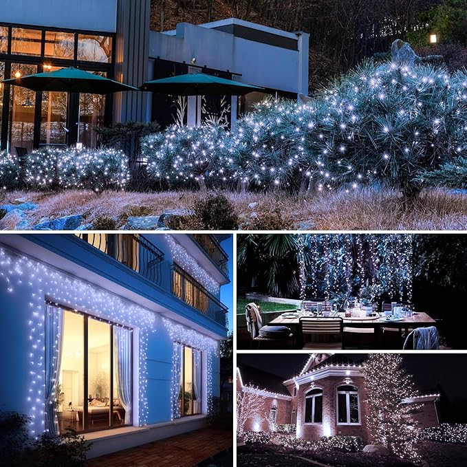 2-Pack Solar String Lights Outdoor, 160LED 66FT Solar Fairy Lights Waterproof 8 Modes Copper Wire Solar Powered Twinkle Lights for Outside Garden Patio Tree Christmas Wedding Party Decor (Cool White)