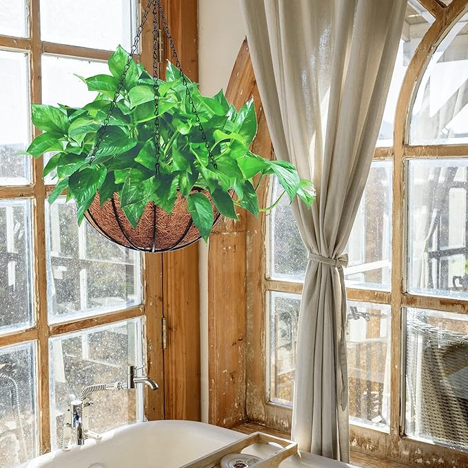 Hanging Planters Basket Outdoor Indoor(14 inch 4 Pack)-Coconut Coir Hanging Baskets for Plants Outdoor,Metal Wire Baskets with Coco Liner Window Box Planters, hanging Flower Pots For Railingsā¦