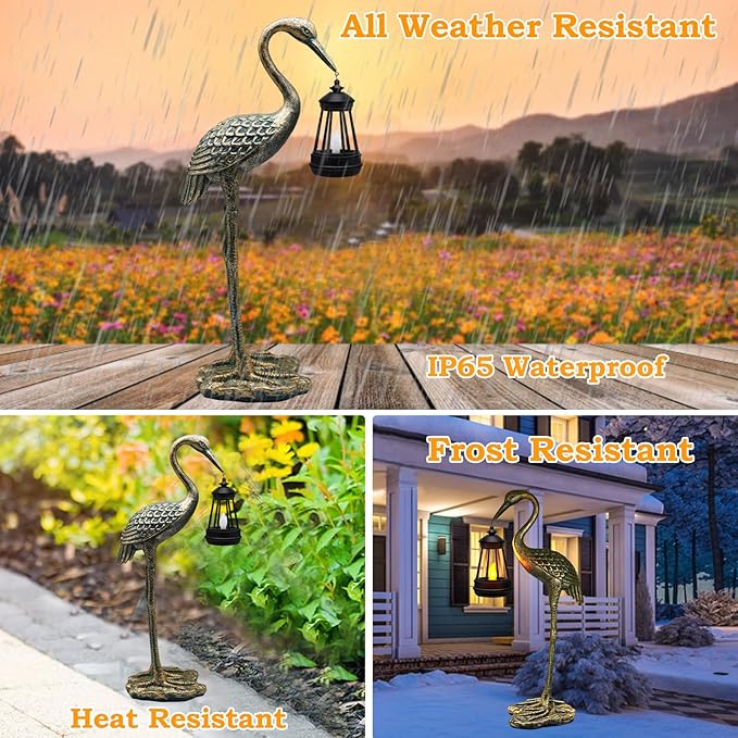 Solar Garden Statue Crane Figurine, Outdoor Hanging Solar Lanterns, Blue Heron Sculpture Statue for Patio, Yard, Lawn, Porch, Garden Decor for Outside Gifts for Christmas Mom, Women, Mother's Day