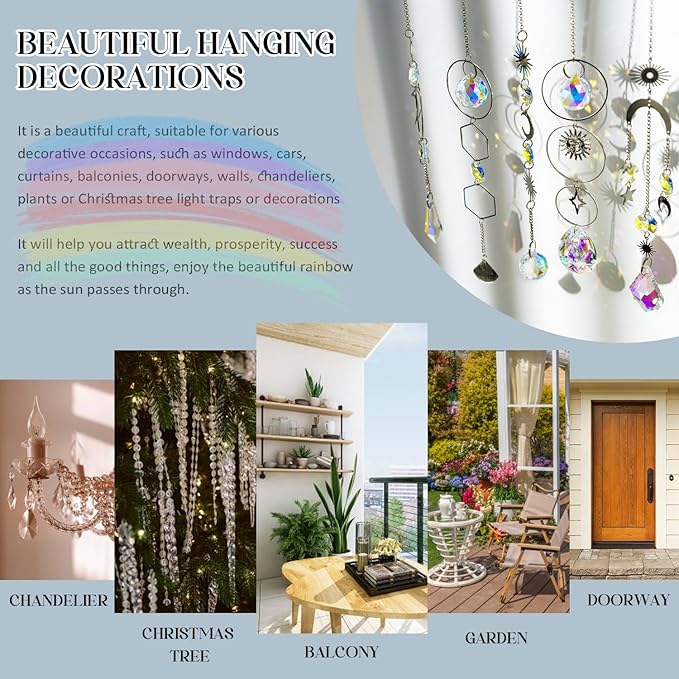 H&D HYALINE & DORA DIY Crystal Suncatcher Assembly Craft Kits for Adults 215pcs Rainbow Prisms Beads Pendant Crystal Window Sun Catchers Hanging Ornament Indoor Outdoor Decor, Silver