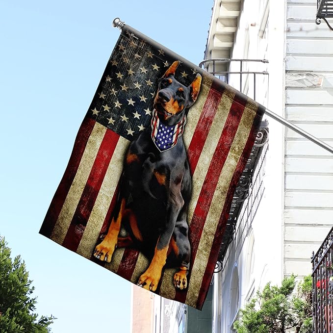 FLAGWIX Doberman Pinscher Flag, American Patriot Dog Flag Decorations - 4th of July Decorations for Home, Outside, House Flag 30x40 - Double Sided, Heavy Duty Canvas Flag Indoor Outdoor