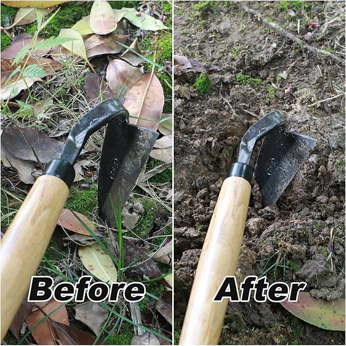 Japanese Weeding Sickle Hand Sickle,Hoe Gardening Tools for Weeding and Cultivating Weed Remover Tool High-Carbon Steel with Hard Solid Wood Handle Very Sharp (Wooden Handle)
