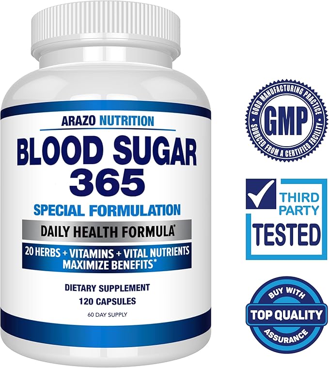 Arazo Nutrition Blood Sugar 365 Supplement 120 Herbal 60 Day