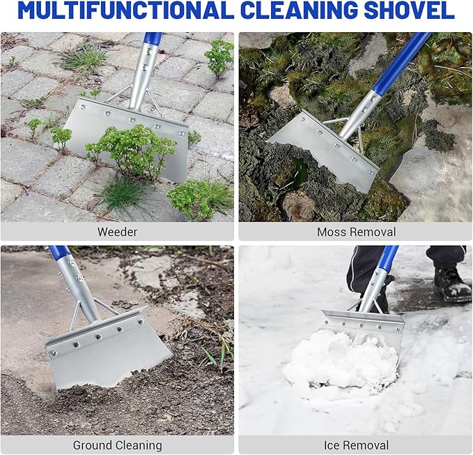 Heavy Duty Snow Shovel with 52" Adjustable Handle - Multifunctional Ice Scraper & Garden Tool, Steel Blade for Snow Removal, Driveway & Sidewalk Cleaning - Ergonomic Design (All Seasons)