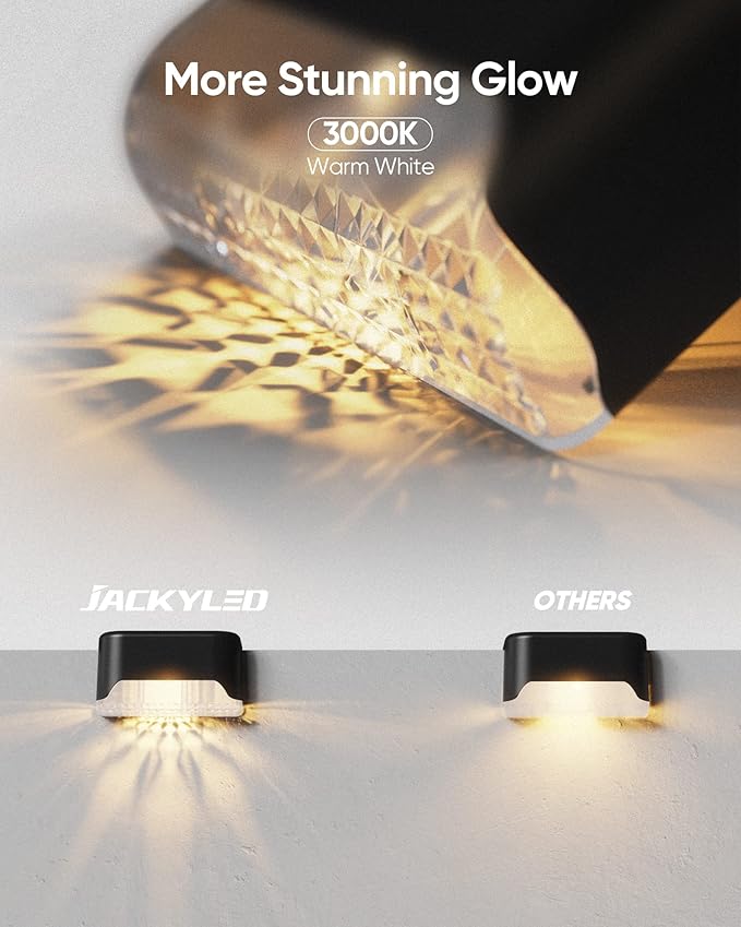 JACKYLED Solar Deck Lights 16 Pack Solar Fence Light Solar Powered Outdoor Step Light IP65 Waterproof LED Solar Pathway Light for Deck Fence Railing Garden Patio StairYard, Black