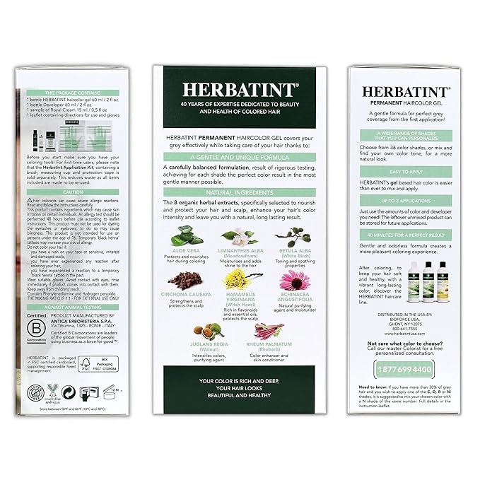 Herbatint Permanent Haircolor Gel, 10C Swedish 100% Grey 4.56 oz