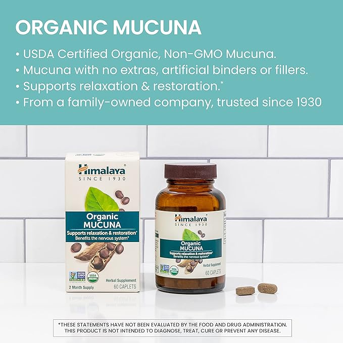 Himalaya Organic Mucuna/Pruriens Herbal Supplement, Supports 600 mg, 60 Plant-Caplets, 60 Day