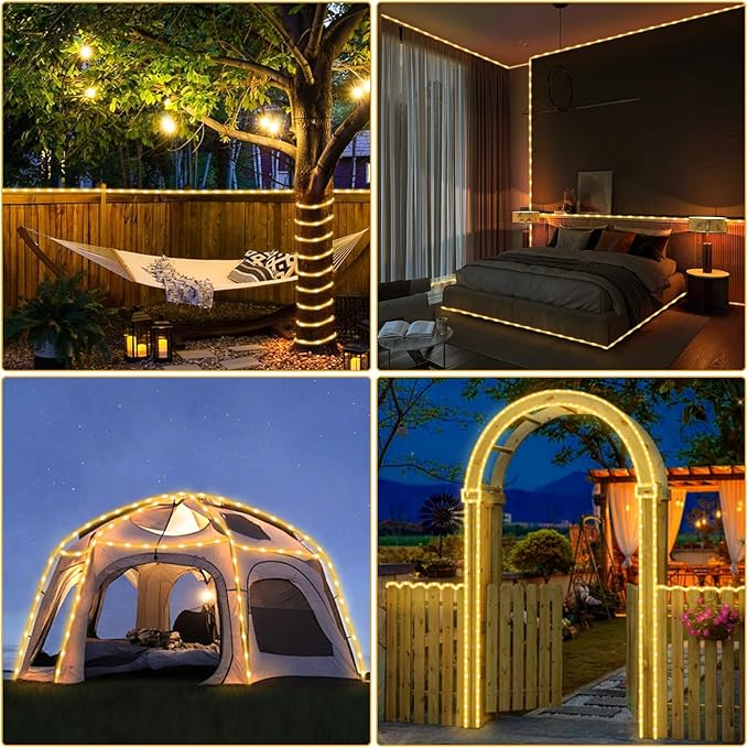 LED Rope Lights Outdoor String Lights,100ft 300LED Flexible Tube Lights Connectable Fairy String Light Plug in Waterproof 8 Modes for Indoor,Outside Home,Yard,Pool,Wedding,Garden,Patio Holiday Decor