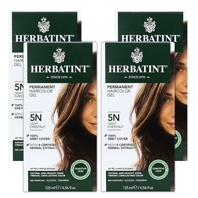 Herbatint Permanent Haircolor Gel, 5N Light 100% Grey 4.56 oz 4 Pack