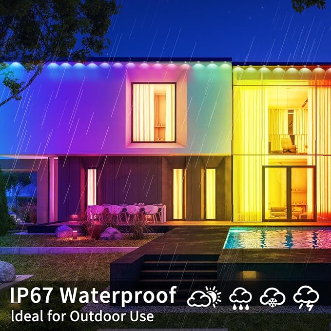300ft Permanent Outdoor Lights,RGB Eave Lights,Music Sync IP67 Waterproof Outdoor Eave Light Lighting, can be Used for Garden,House,Party,Holiday Decoration(2 Rolls of 150ft)