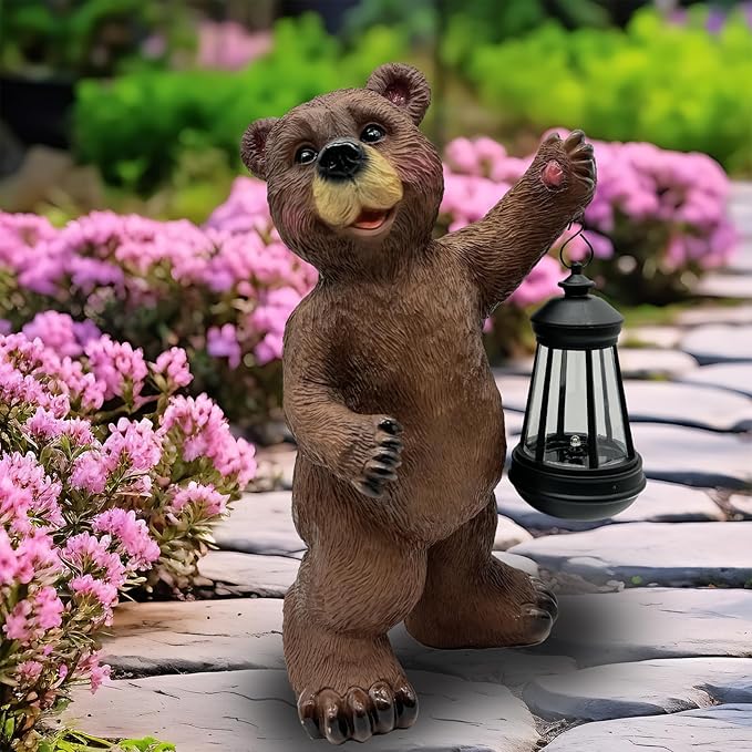 Solar Lantern Garden Statues Decor, Outdoor Bear Figurine Lights for Yard Patio Decoration - Unique Christmas Housewarming Gift for Grandma Wowen Mom Brown