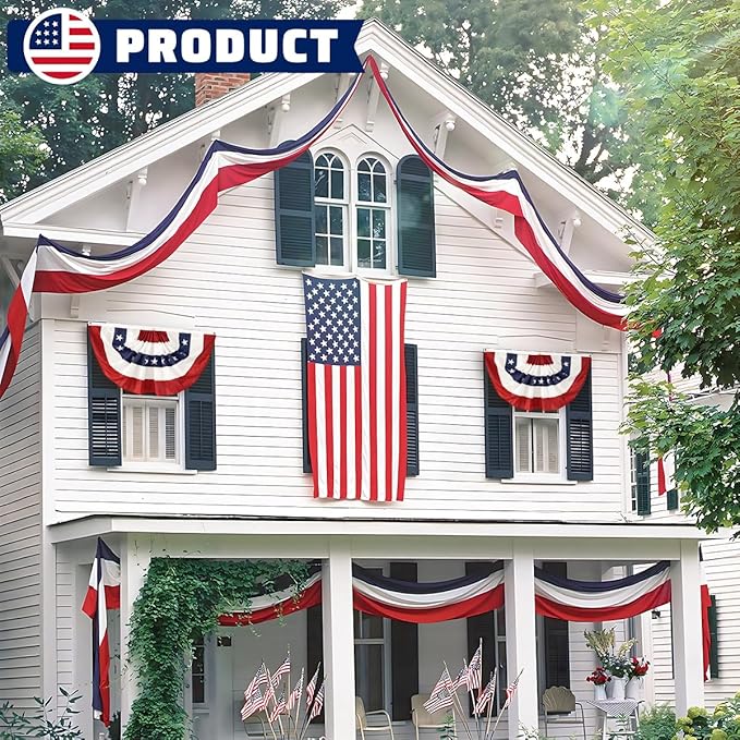 2Pack Patriotic Bunting US Flag Decorations 4th of July Decor 2x20 Ft Large Red, White & Blue Banner Veterans Day Memorial Days Celebration Outdoor Porch Garden