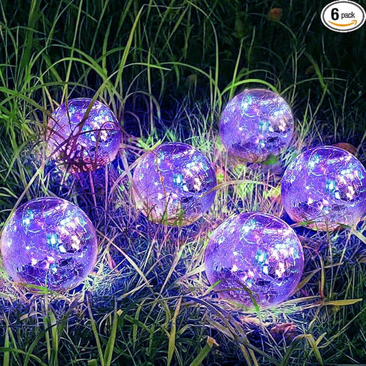 Solar Garden Lights Outdoor Waterproof, 6 Pack Cracked Glass Ball Light, Ground Landscape Garden Decor, Solar Globe Decorative for Pathway/Patio/Lawn/Yard (Multicolor, 3.9")