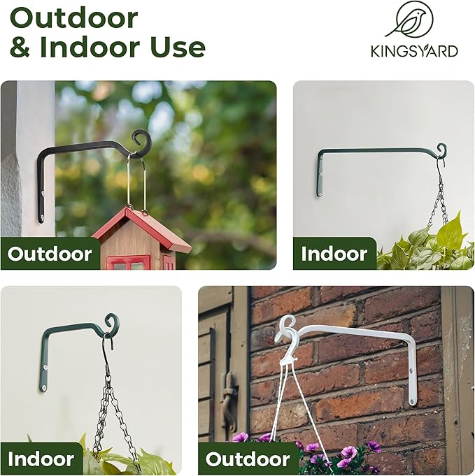 Kingsyard 2-Pack Wall Plant Hanger Outdoor - Heavy Duty Metal Hanging Bracket Hooks for Hanging Plant Bird Feeders Lanterns Wind Chimes Outdoor & Indoor, 10-Inch/Black
