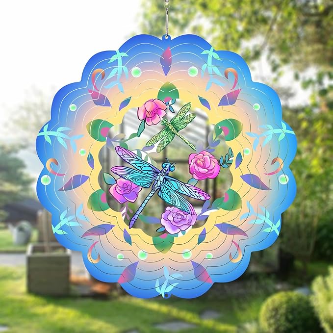 Dragonfly Wind Spinners Metal Dragonfly Gifts for Women Mom Grandma,12inch Hanging Wind Spinner for Outdoor&Indoor Decor Wind Kinetic Ornament for Yard Garden Decoration