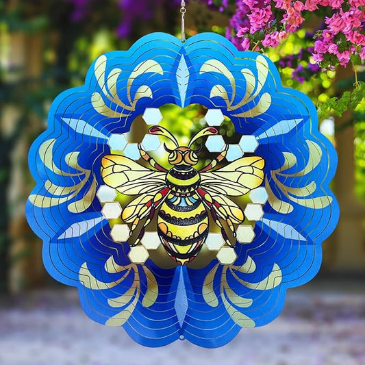 Bee Wind Spinners 3D Hanging Wind Spinner Bee Ornament Gifts for Women Mom Grandma,12inch Metal Spring Wind Kinetic Sculpture for Outdoor&Indoor Decor, Yard Art, Garden Decoration