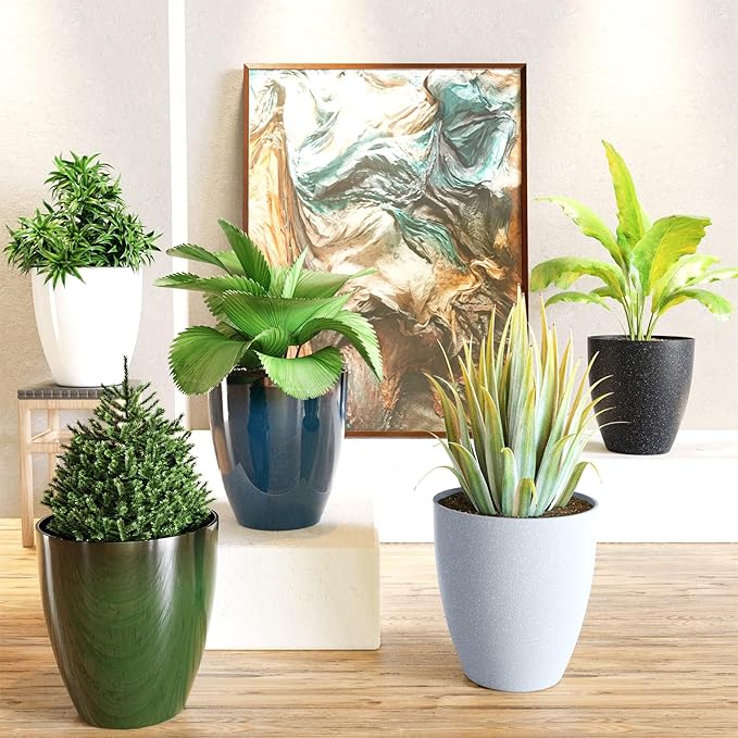 QCQHDU Plant Pots Set of 2 Pack,10 Inch Plant Pot for Indoor and Outdoor Plants with Drainage Hole,Flower Pots Modern Decorative Planter for Garden Plants (Black)