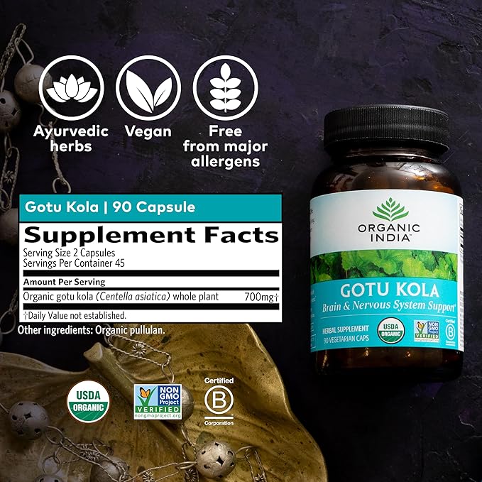 Organic India Gotu Kola Herbal Supplement 90 Capsules