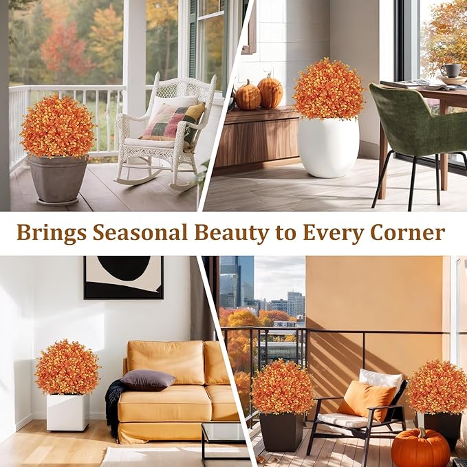 24" Tall Artificial Boxwood Ball Fall Topiary Trees Set of 2, UV Resistant Large Faux Plants Outdoor, 2ft Fake Bushes and Shrubs Look Real with Stake for Front Porch Outside Planter Backyard Decor