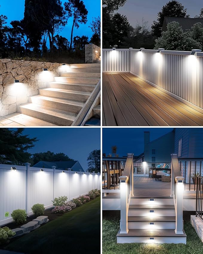 12 Pack Solar Lights Outdoor Motion Sensor, Waterproof Fence Lights with 3 Lighting Mode, Cool White LED Security Deck Lights for Outside Wall Yard Steps Stairs Garden - White