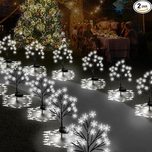 Upgrade Snowflake Solar Christmas Lights Outdoor - 2PACK 40LED Snowflake Pathway Lights for Outdoor Christmas Decorations,Waterproof Solar Snowflake Lights for Yard Garden Xmas Party Decor(Cool White)