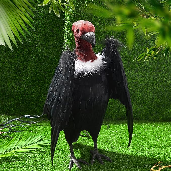 Tenceur 1 Piece Faux Vulture Effigy 18'' Large Fake Vulture Decoys Simulated Full Feathered Realistic Bird Black Hanging Faux Bird Scarecrow for Yard Roofs Trees Garden