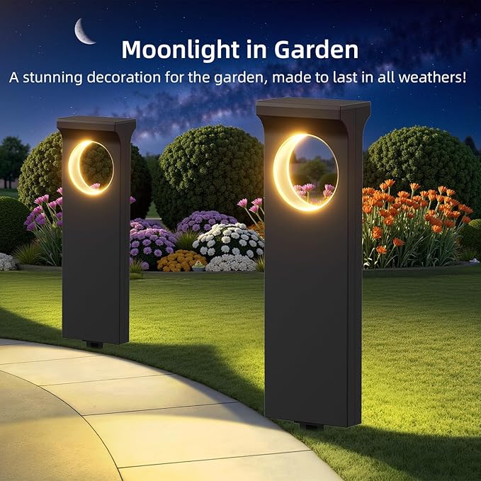 Solar Pathway Lights Outdoor, 4 Pack Upgraded Moon Shaped Landscape Lights - Brighter & Waterproof Solar Powered Decor for Yard, Garden, Path, Walkway, and Outdoor Decoration