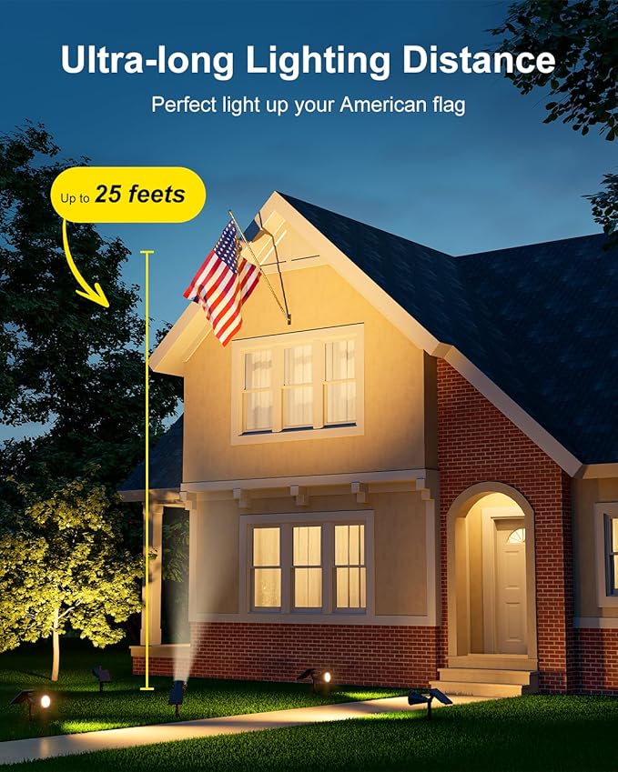 2 Pack Solar Spotlights Outdoor Waterproof for Flag, Tree, Statue, Wooden Sign, Plant Pot, Bright LED Outside Landscape Flood Lamp for Decoration Uplighting Yard, Garden, House, Walkway, Ground, Fence