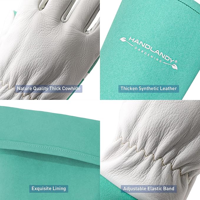 HANDLANDY Long Gardening Gloves for Men & Women, Thorn Proof Rose Pruning Gloves Leather Gauntlets Garden Gloves Yard Work Gloves (Medium, Green)