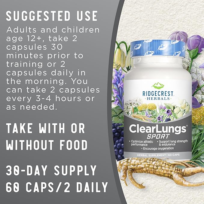 Ridgecrest Herbals ClearLungs Sport, Oxygen Intake (60 Vegan 30 Serv)