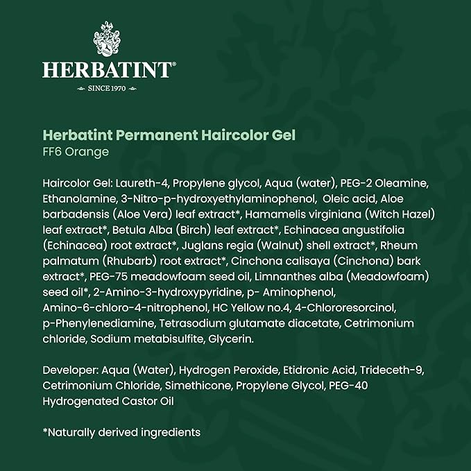 Herbatint Permanent Haircolor Gel, FF6 Orange, 100% Grey 4.56 oz