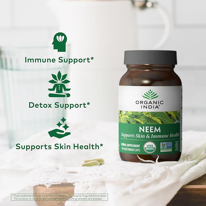 ORGANIC INDIA Neem Leaf Capsules, Herbal Supplement 90 Capsules