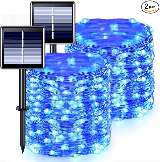 JMEXSUSS 2 Pack Blue Solar Fairy Lights Outdoor Waterproof, 200 LED 66FT Solar String Lights for Outside, 8 Modes Copper Wire Solar Christmas Lights for Garden Tree Patio Christmas Decoration