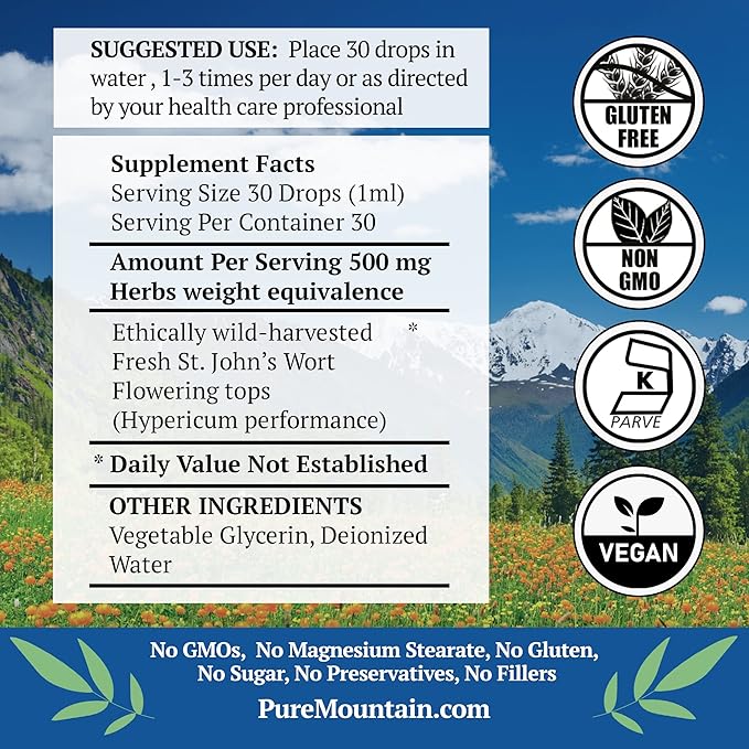 Pure Mountain Botanicals St Johns Wort 500mg - 1oz Bottle