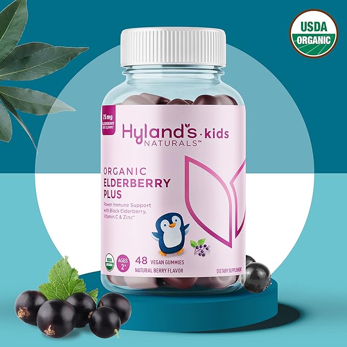 Hyland's Kids Organic Elderberry Plus Gummies, 48 Vegan 2)