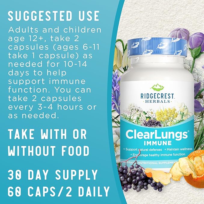 RidgeCrest Herbals ClearLungs Immune, Lung Support (60 Caps, 30 Serv)