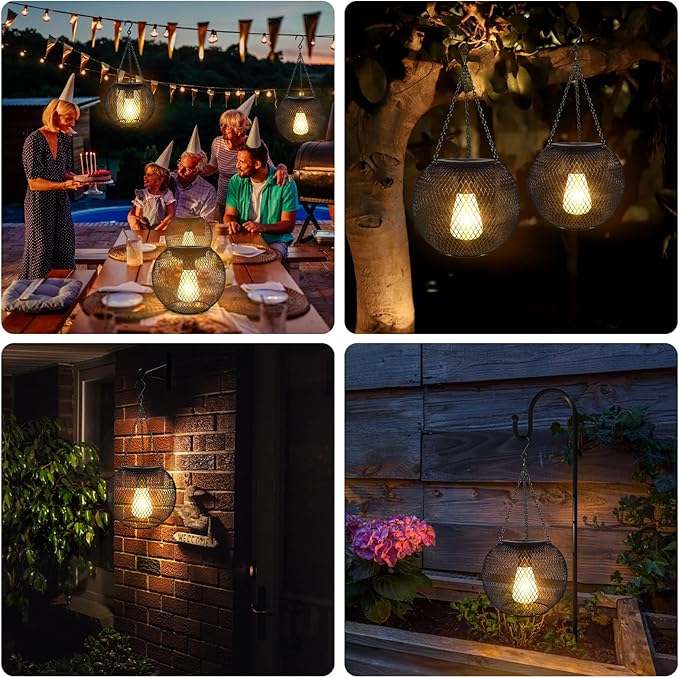 Solar Outdoor Lights,Hanging Solar Lantern Retro Metal Outside Decorative Waterproof Solar Powered Lanterns for Yard Garden Patio Pathway Tree Halloween Christmas Decor(2pcs)